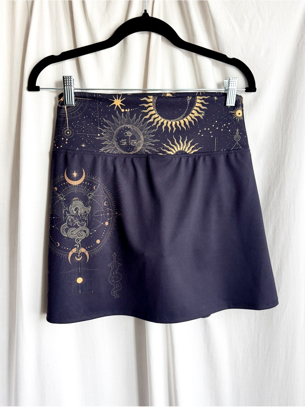 LUNAFIDE Celestial Print Black A-Line Skirt, skort
